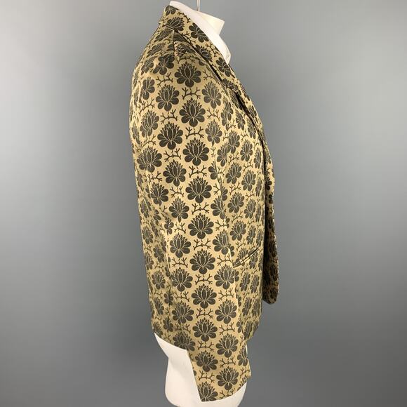 SASQUATCHfabrix Size L Gold & Brown Floral Polyester / Cotton Sport Coat - Picture 3 of 7